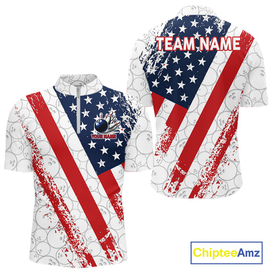 Red, white & blue American Flag Bowling Shirts For Men Custom patriotic Bowling Team Jersey NQS11292