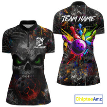 Load image into Gallery viewer, Colorful Skull bowling jerseys Bowling Shirts for Women Custom Bowling Team shirts for bowlers NQS11293
