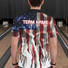 Load image into Gallery viewer, Personalized American Flag Scratch Bowling Polo, 1/4 Zip Team Shirts For Men Patriotic Bowling Gifts NQS9421