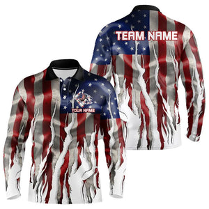 Personalized American Flag Scratch Bowling Polo, 1/4 Zip Team Shirts For Men Patriotic Bowling Gifts NQS9421