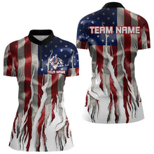 Load image into Gallery viewer, Personalized American Flag Scratch Bowling Polo, 1/4 Zip Team Shirts For Women Patriotic Bowling Gifts NQS9421