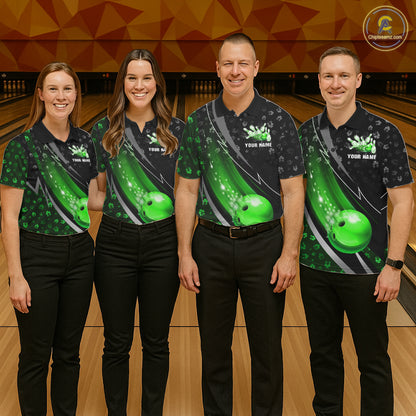 Black and Green Shamrock pattern Bowling Shirts for Women Custom St Patrick Team Bowling jerseys NQS11513