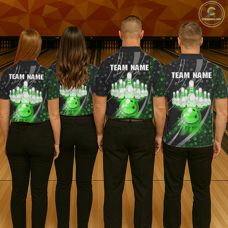 Black and Green Shamrock pattern Bowling Shirts for Women Custom St Patrick Team Bowling jerseys NQS11513