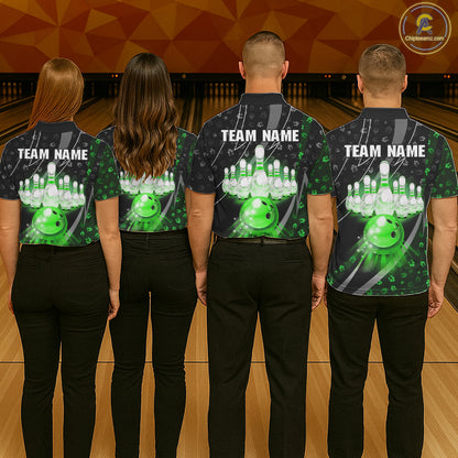 Black and Green Shamrock pattern Bowling Shirts for Women Custom St Patrick Team Bowling jerseys NQS11513