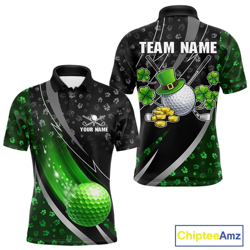 Black & Green Shamrock pattern Golf Polo Shirts For Men Custom St Patrick team men's golf clothes NQS11514