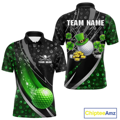 Black & Green Shamrock pattern Golf Polo Shirts For Men Custom St Patrick team men's golf clothes NQS11514