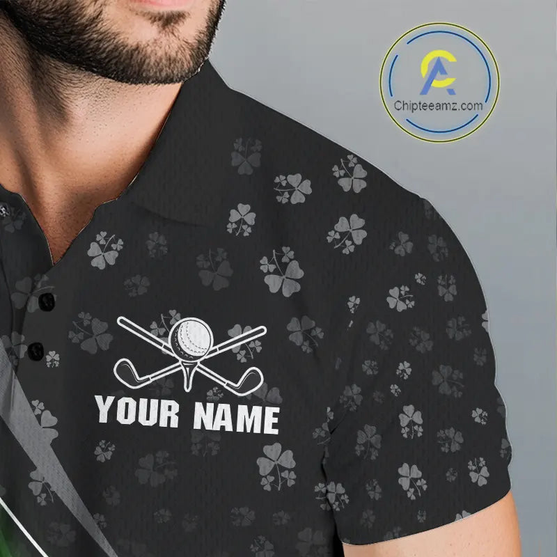Black & Green Shamrock pattern Golf Polo Shirts For Men Custom St Patrick team men's golf clothes NQS11514