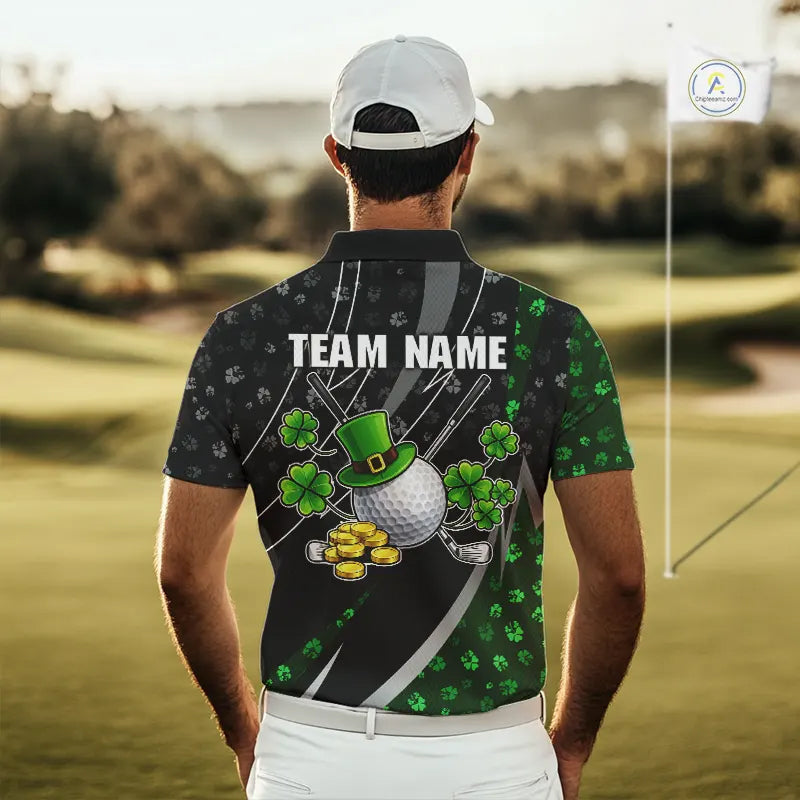Black & Green Shamrock pattern Golf Polo Shirts For Men Custom St Patrick team men's golf clothes NQS11514