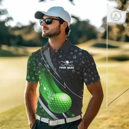 Black & Green Shamrock pattern Golf Polo Shirts For Men Custom St Patrick team men's golf clothes NQS11514