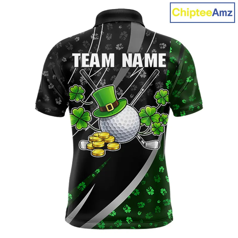 Black & Green Shamrock pattern Golf Polo Shirts For Men Custom St Patrick team men's golf clothes NQS11514