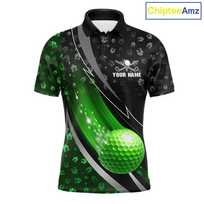 Black & Green Shamrock pattern Golf Polo Shirts For Men Custom St Patrick team men's golf clothes NQS11514