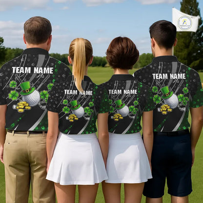 Black & Green Shamrock pattern Golf Polo Shirts For Men Custom St Patrick team men's golf clothes NQS11514
