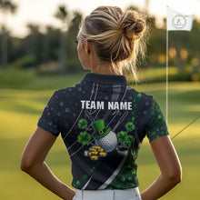 Load image into Gallery viewer, Black &amp; Green Shamrock pattern Golf Polo Shirts For Women Custom St Patrick team women golf clothing NQS11514