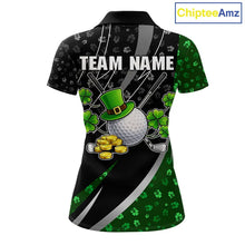 Load image into Gallery viewer, Black &amp; Green Shamrock pattern Golf Polo Shirts For Women Custom St Patrick team women golf clothing NQS11514