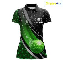 Load image into Gallery viewer, Black &amp; Green Shamrock pattern Golf Polo Shirts For Women Custom St Patrick team women golf clothing NQS11514