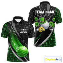 Load image into Gallery viewer, Black &amp; Green Shamrock pattern Golf Polo Shirts For Men Custom St Patrick team men's golf clothes NQS11514