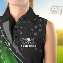 Load image into Gallery viewer, Black &amp; Green Shamrock pattern Sleeveless Golf Polo Shirts Custom St Patrick team women golf clothing NQS11514