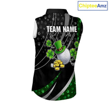 Load image into Gallery viewer, Black &amp; Green Shamrock pattern Sleeveless Golf Polo Shirts Custom St Patrick team women golf clothing NQS11514