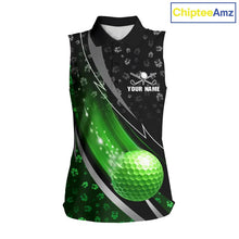 Load image into Gallery viewer, Black &amp; Green Shamrock pattern Sleeveless Golf Polo Shirts Custom St Patrick team women golf clothing NQS11514