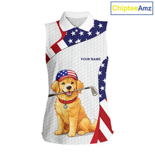 Load image into Gallery viewer, Personalized American flag golden retriever Sleeveless Golf Polo Shirt custom patriotic golf gifts NQS11518