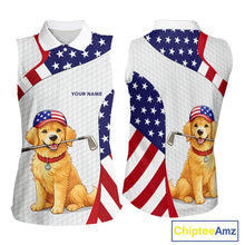 Load image into Gallery viewer, Personalized American flag golden retriever Sleeveless Golf Polo Shirt custom patriotic golf gifts NQS11518