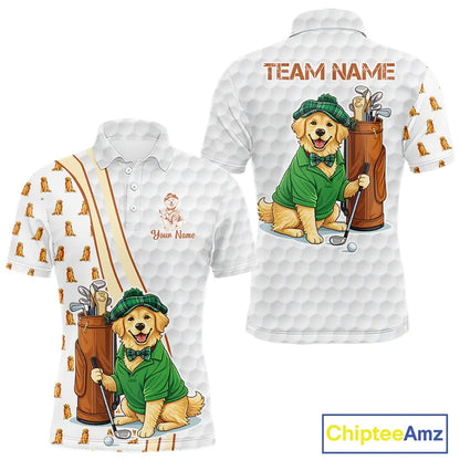 Funny Mens golf polo shirts custom Golden retriever golf pattern white golf shirts NQS11519