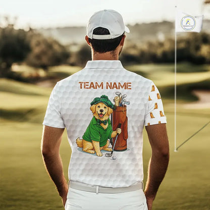 Funny Mens golf polo shirts custom Golden retriever golf pattern white golf shirts NQS11519