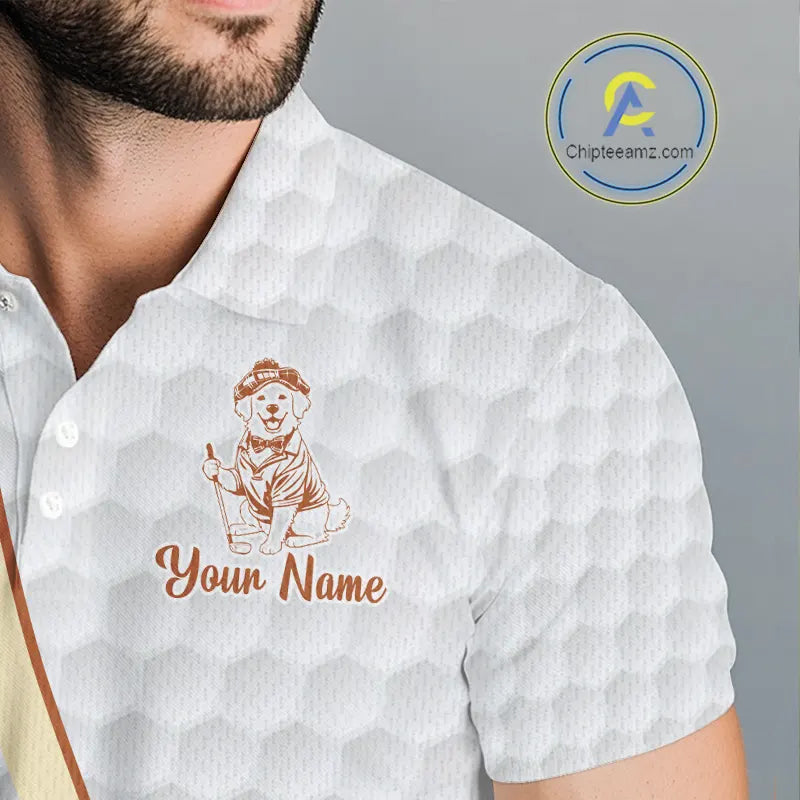 Funny Mens golf polo shirts custom Golden retriever golf pattern white golf shirts NQS11519