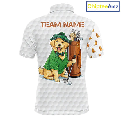 Funny Mens golf polo shirts custom Golden retriever golf pattern white golf shirts NQS11519