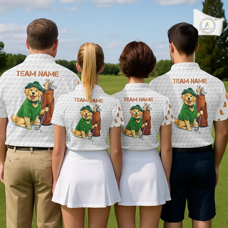 Funny Mens golf polo shirts custom Golden retriever golf pattern white golf shirts NQS11519