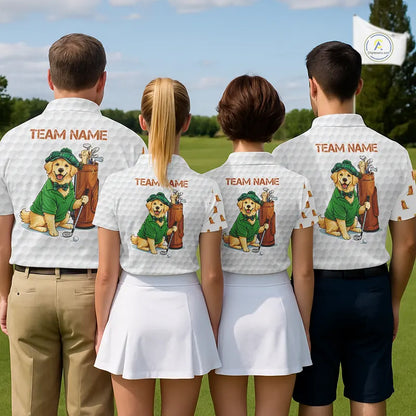 Funny Mens golf polo shirts custom Golden retriever golf pattern white golf shirts NQS11519