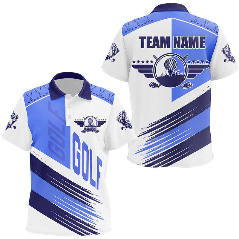 Blue and white golf clubs Kid golf polo shirts custom team golf shirts, golf attire for children NQS7505