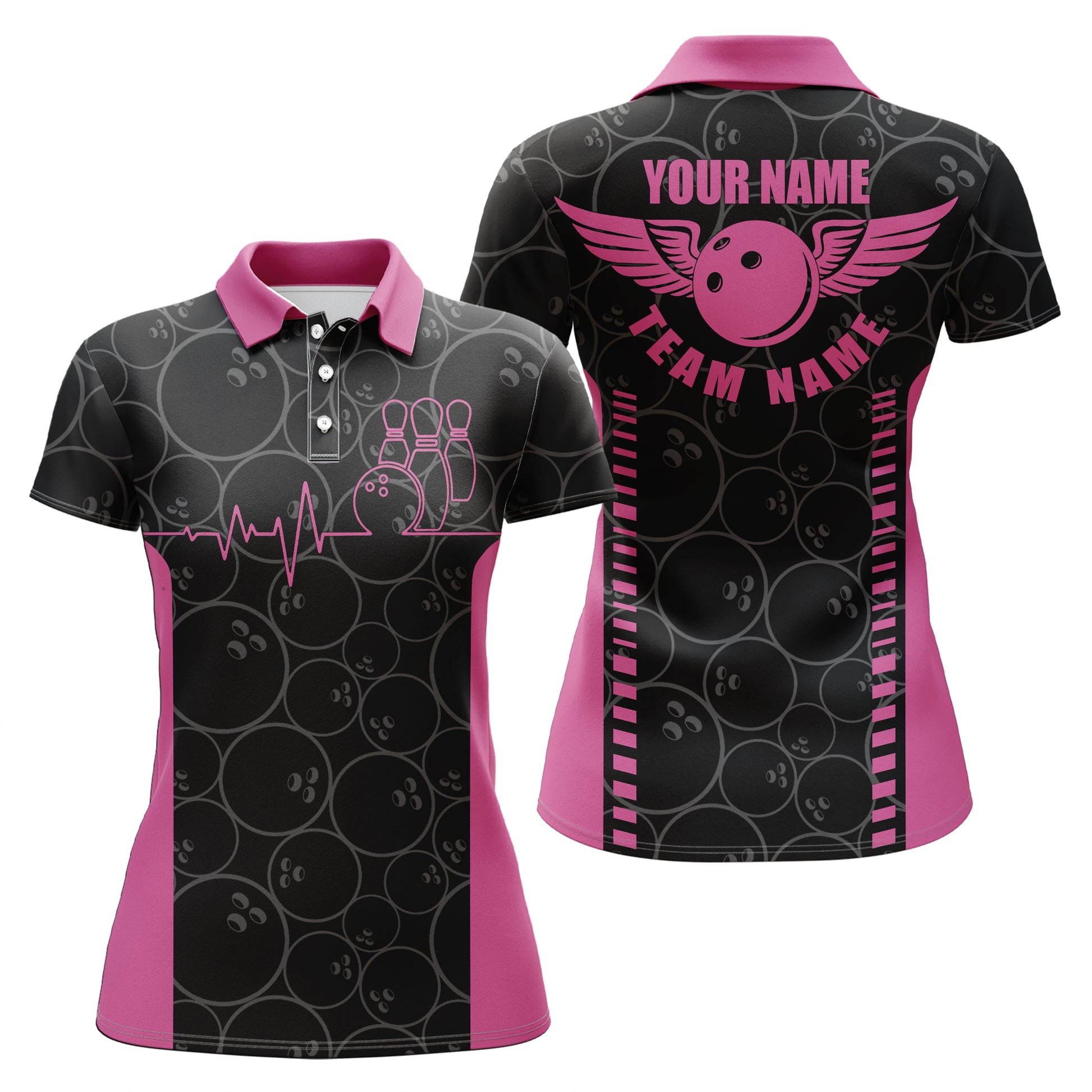 Custom Pink bowling shirt for women – personalized team jersey front view