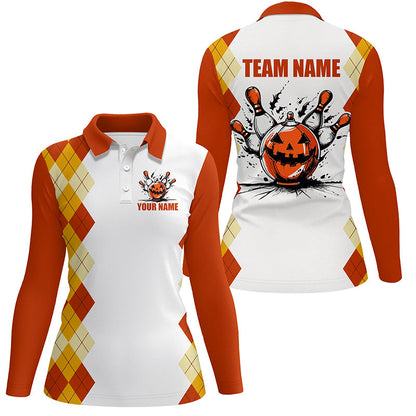 Halloween orange argyle pattern bowling pumpkins shirts for women custom Team bowling jerseys NQS8089