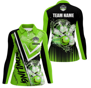 Black and Green Womens bowling Polo, Quarter zip shirts custom Team bowling jerseys bowling outfits NQS8093