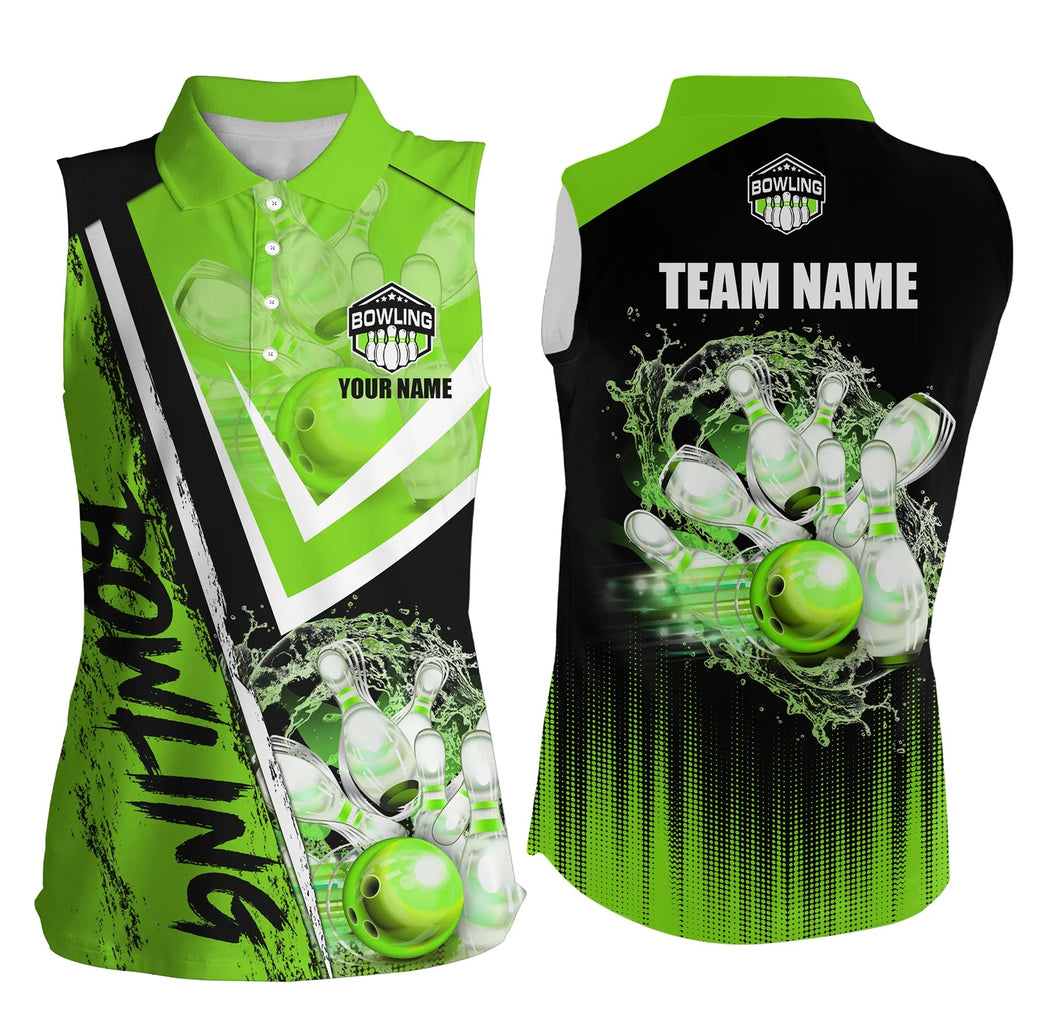 Black and Green Womens bowling Sleeveless Polo shirts custom Team bowling jerseys bowling outfits NQS8093