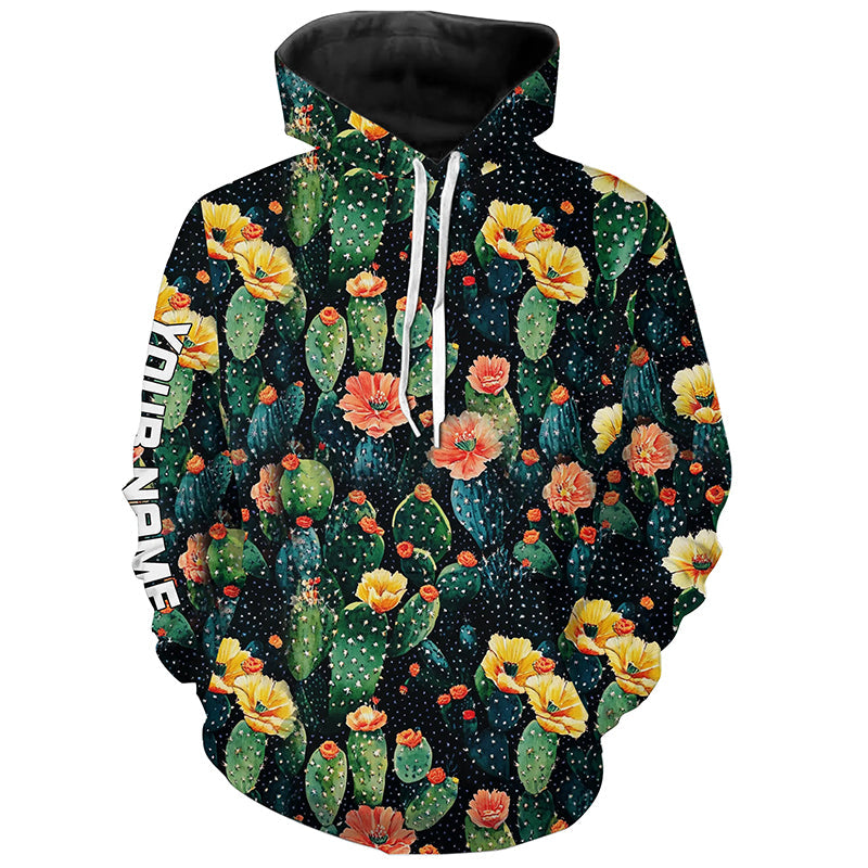 Personalized colorful cactus flower pattern golf hoodie custom cactus golf shirt for men, women NQS8318