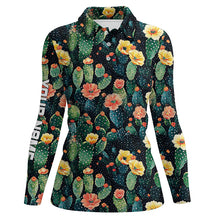 Load image into Gallery viewer, Personalized colorful cactus flower pattern Womens golf polo shirts custom ladies cactus golf shirt NQS8318