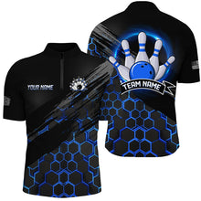 Load image into Gallery viewer, Bowling Jerseys For Men Custom Bowling Polo, Quarter-Zip Shirt Team Bowlers, Bowling Apparel | Blue NQS8513