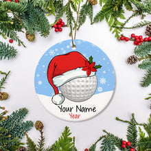 Load image into Gallery viewer, Santa hat golf ball Christmas ornament custom name and year personalized golf ornament NQS8766