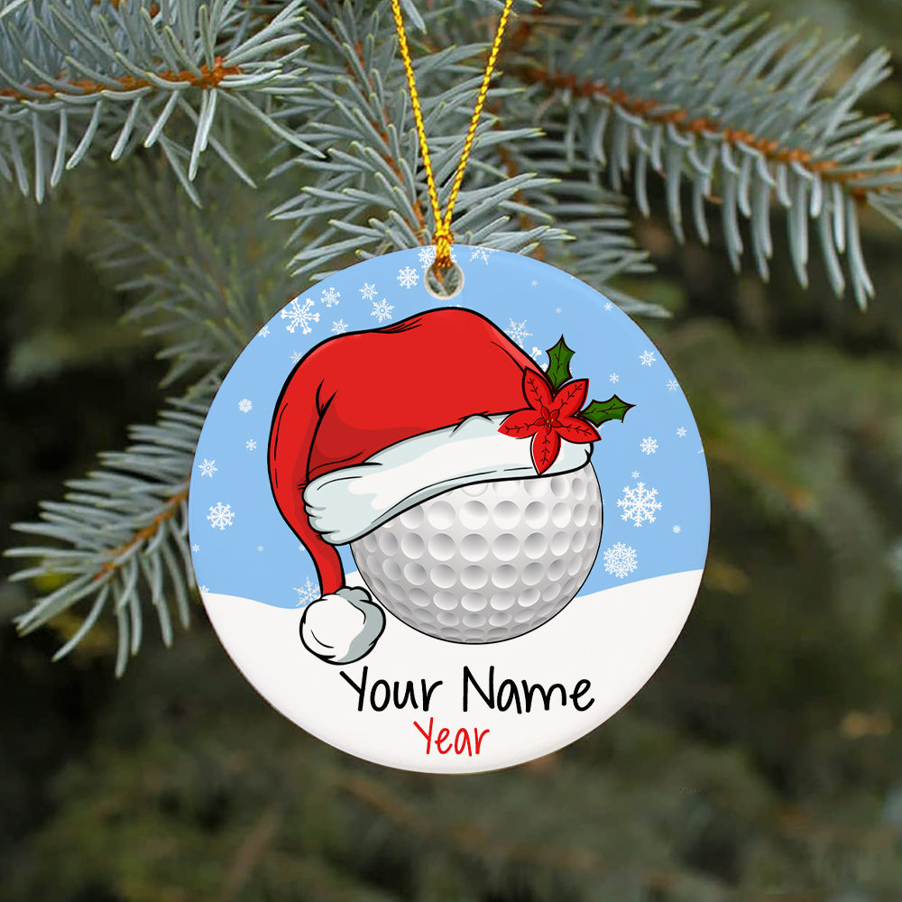 Santa hat golf ball Christmas ornament custom name and year personalized golf ornament NQS8766