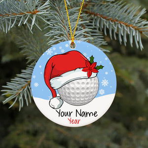 Santa hat golf ball Christmas ornament custom name and year personalized golf ornament NQS8766