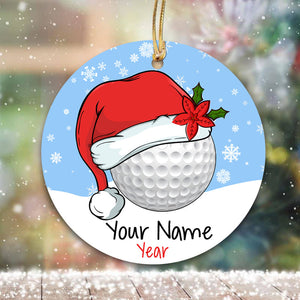 Santa hat golf ball Christmas ornament custom name and year personalized golf ornament NQS8766