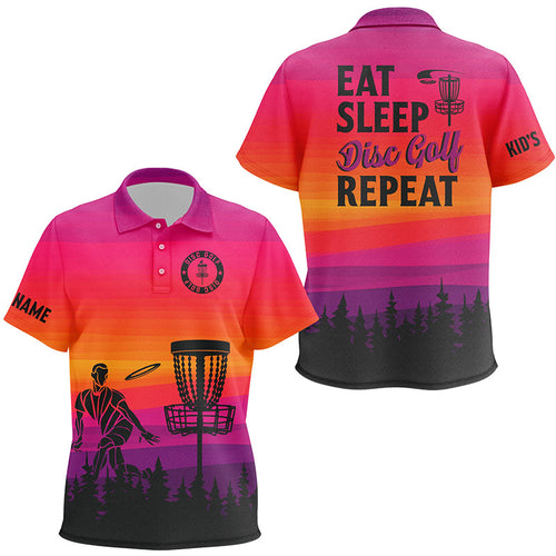 Gradient pattern Kid disc golf polo Shirts custom Eat sleep Disc golf repeat disc golf jerseys NQS8999