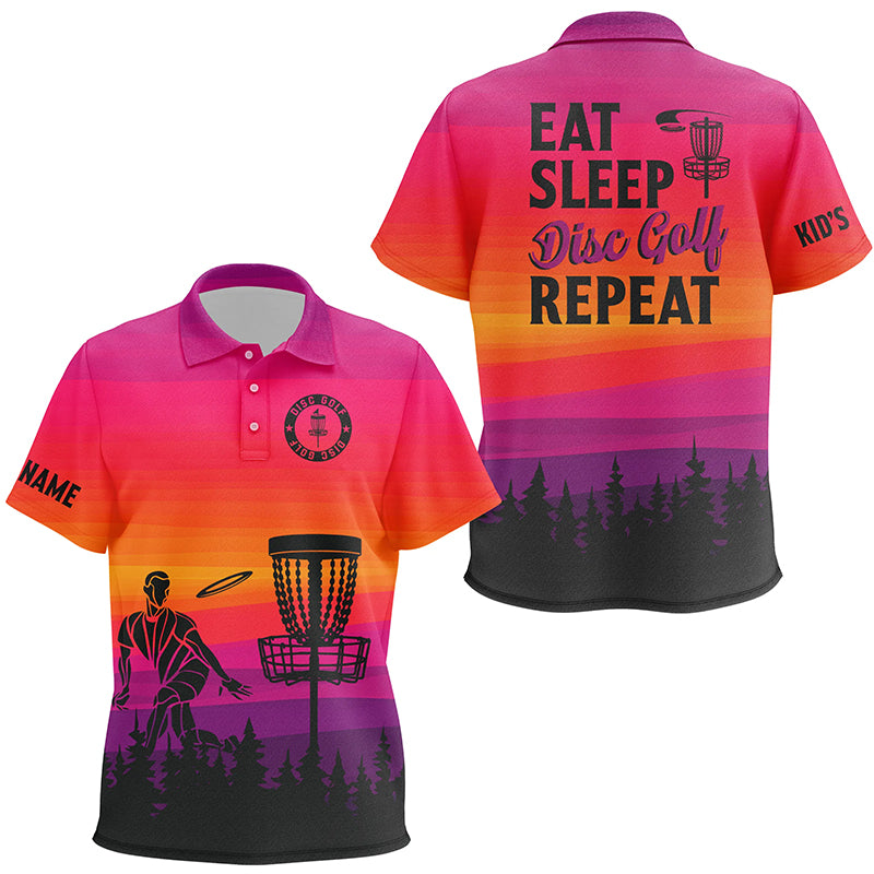 Gradient pattern Kid disc golf polo Shirts custom Eat sleep Disc golf repeat disc golf jerseys NQS8999