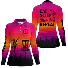 Load image into Gallery viewer, Gradient pattern Women Disc golf polo shirts custom Eat sleep Disc golf repeat disc golf jerseys NQS8999