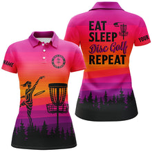 Load image into Gallery viewer, Gradient pattern Women Disc golf polo shirts custom Eat sleep Disc golf repeat disc golf jerseys NQS8999