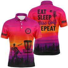 Load image into Gallery viewer, Gradient pattern Mens Disc golf polo shirts custom Eat sleep Disc golf repeat disc golf jerseys NQS8999