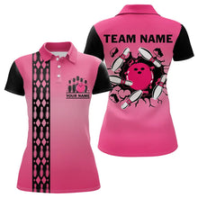 Load image into Gallery viewer, Personalized Black and Pink Retro Bowling Polo, Quarter Zip Team Shirts For Women Custom Bowling Gifts NQS9422