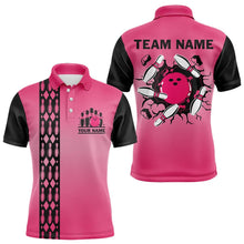 Load image into Gallery viewer, Personalized Black and Pink Retro Bowling Polo, Quarter Zip Team Shirts For Men Custom Bowling Gifts NQS9422